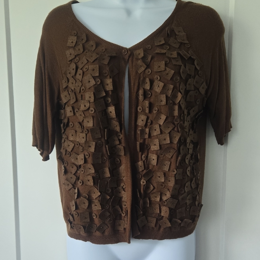 One7Six Brown Cardigan with Button Details And Embellishments